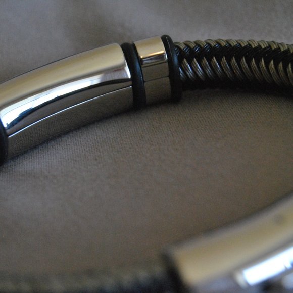 Men's Black Diamond and Stainless Steel Bracelet - Picture 6 of 9